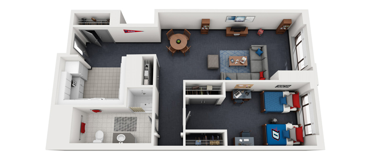 Floorplan: Standard Apartment (Example 1) - One bedroom, two residents