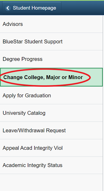 Change College, Major or Minor