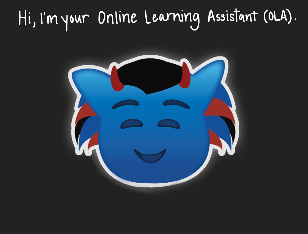 cartoon image of depaul blue demon with text reading 