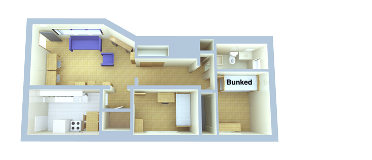Floorplan: Standard Apartment (Example 1) - Two bedrooms, three residents
