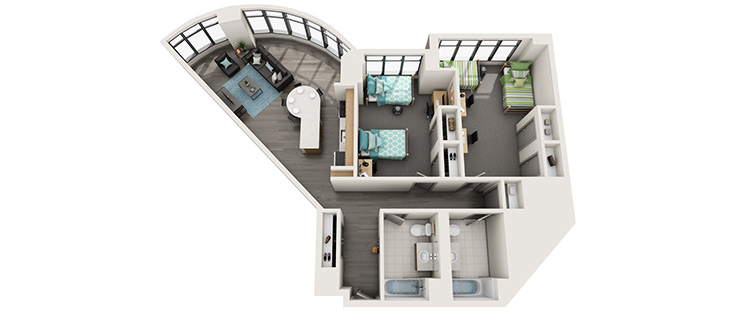 Floorplan: Two-Bedroom Apartment for four residents