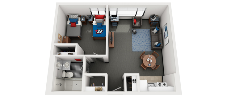 Floorplan: Standard Apartment (Type 1) - One bedroom, two residents