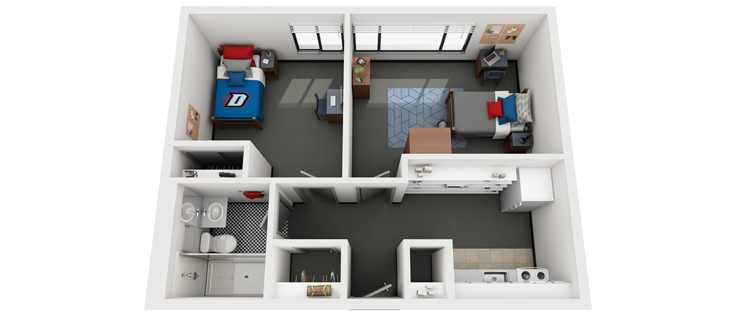 Floorplan: Standard Apartment (Type 2) - Two bedrooms, two residents