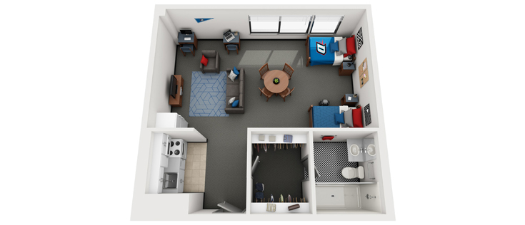 Floorplan: Studio Apartment for two residents