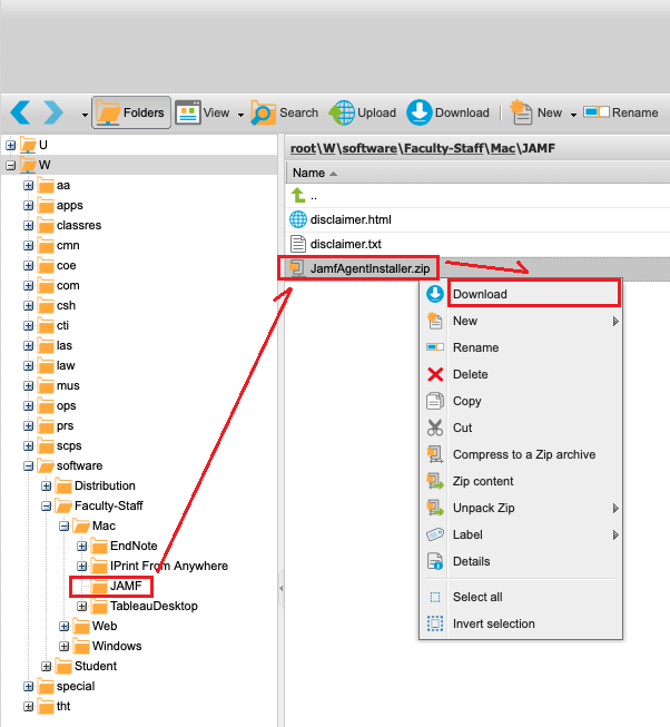 Access Jamf zip file in W drive