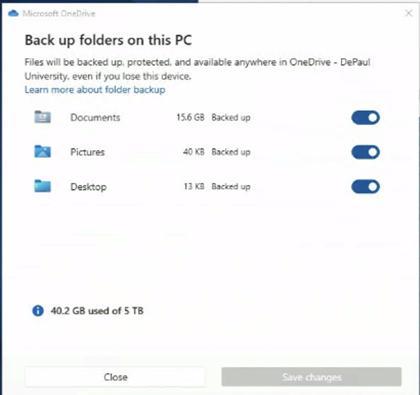 backup file settings onedrive