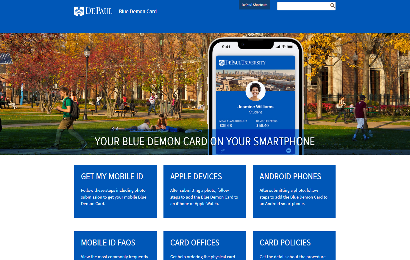 blue demon card website screenshot