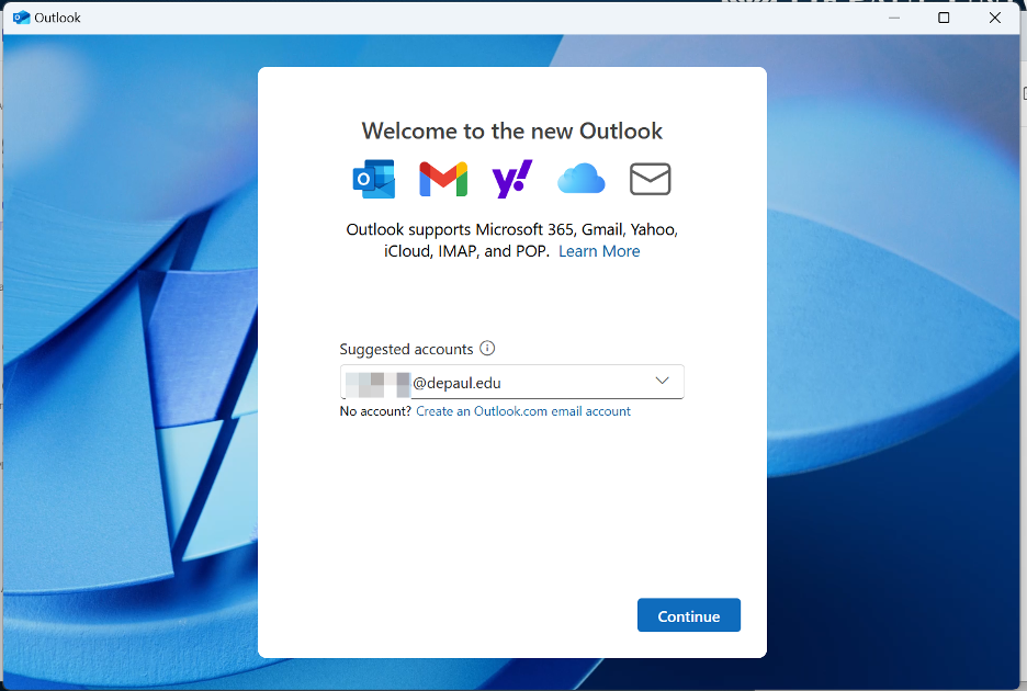 outlook login screen