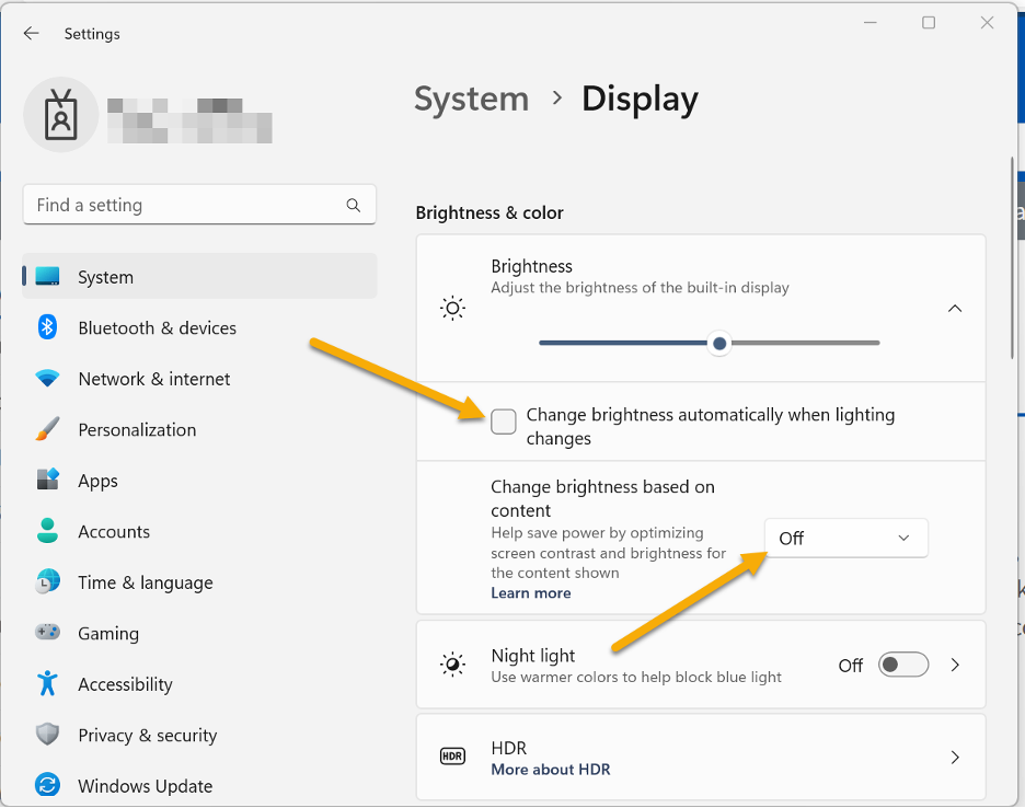 windows brightness settings