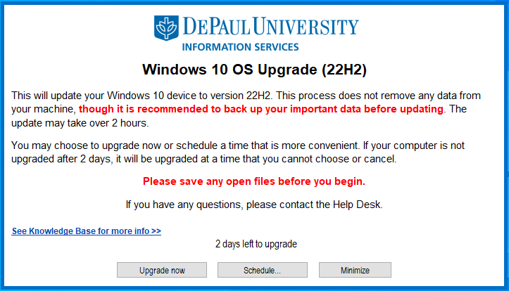 Windows 10 upgrade pop up image