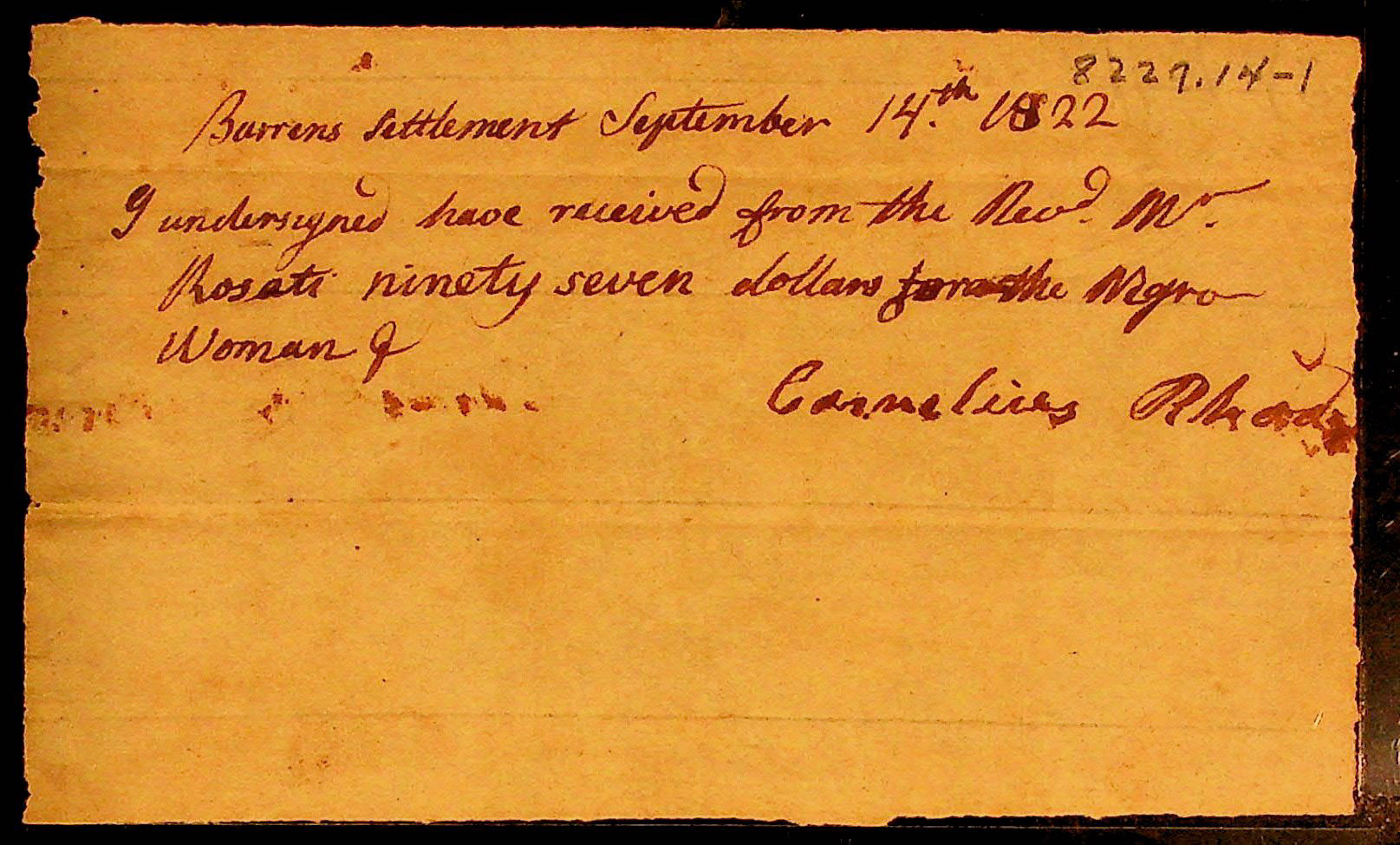 Rosati Slave Purchase Receipt 1822