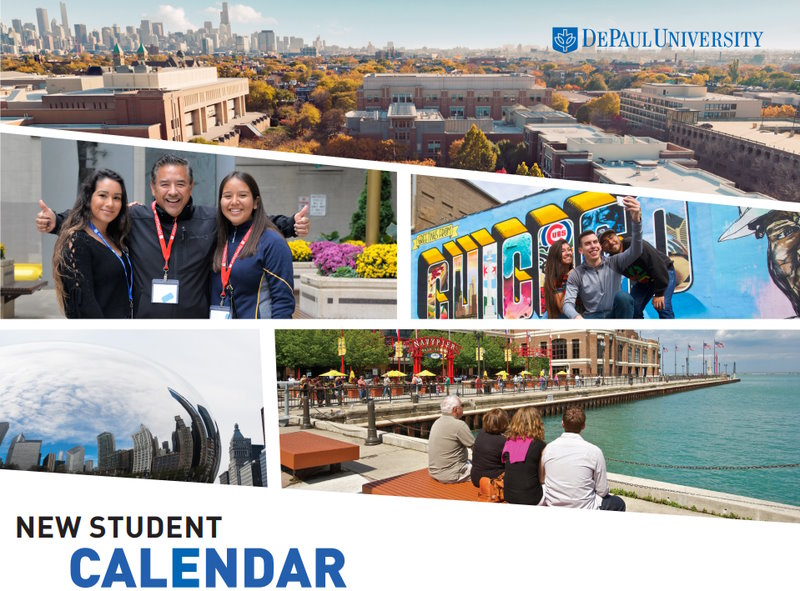 students, families and chicago pictured on the cover of the new student calendar