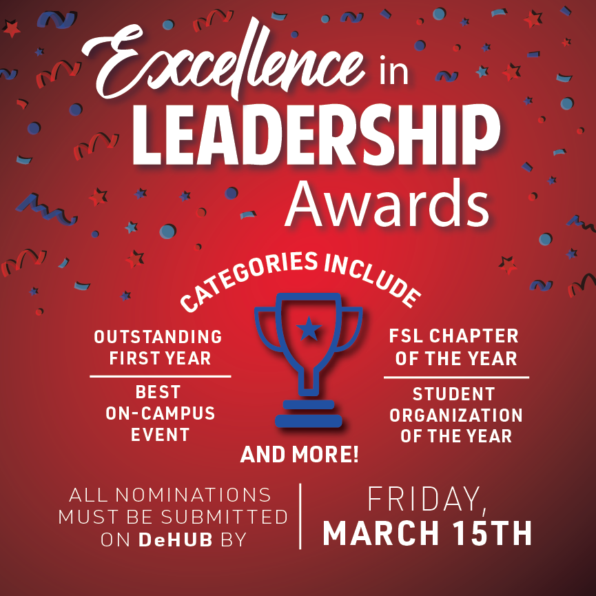 Poster for Excellence in Leadership Awards, March 15th 